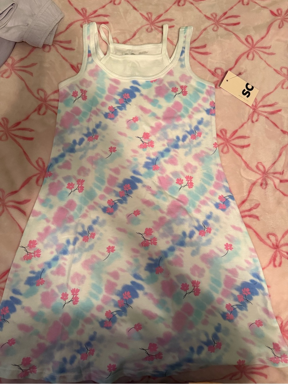SO Girls' Tie-Dye Floral Tank Top - Pink, Blue & Mint